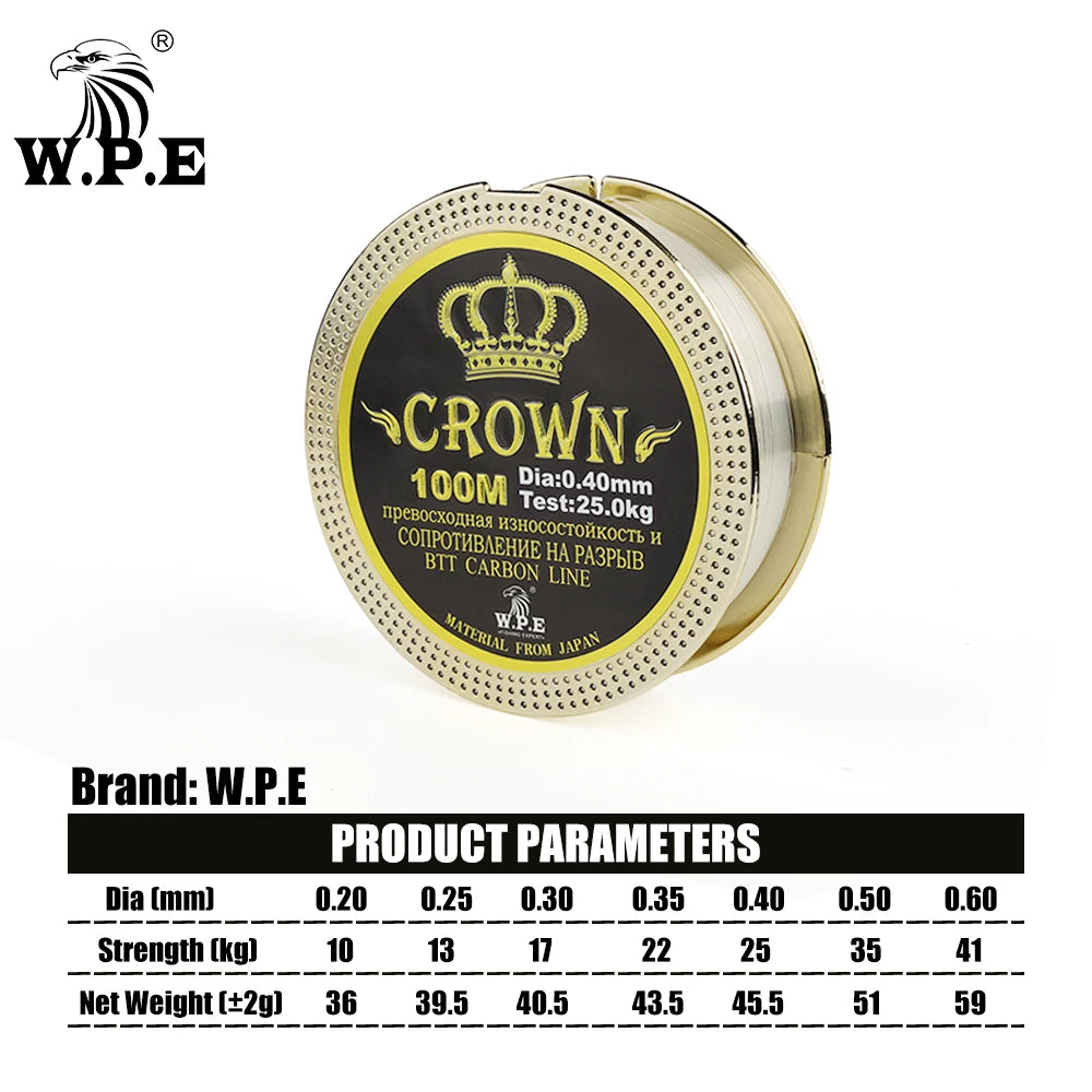 W.P.E Brand CROWN 100m 0.20mm-0.60mm Fluorocarbon coating 10KG-41KG fishing Line Carbon Fiber Carp fishing tackle