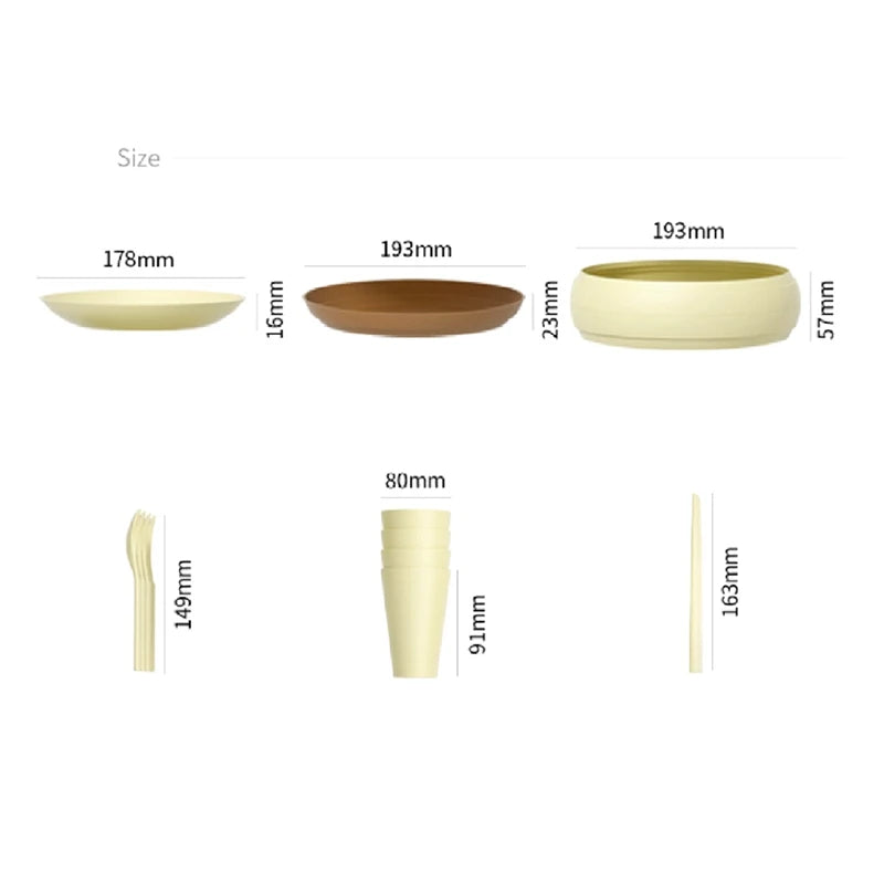 Camping Picnic Dishes Set, (17PCS) Portable Plastic Reusable Cutlery Set, Outdoor Essential Plate And Cup Durable