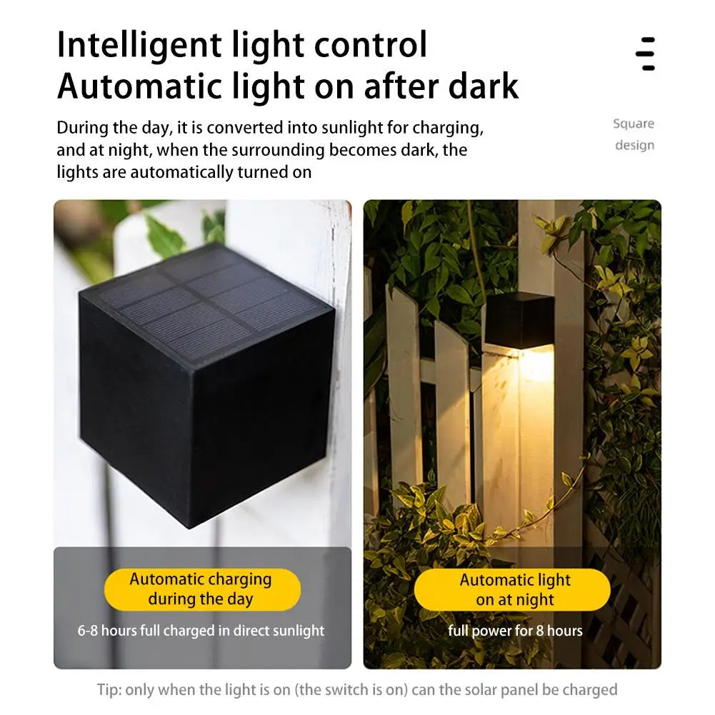 LED Solar Light Outdoor Garden Square Wall Lamp Sunlight Sensor IP65 Waterproof Courtyard Yard Balcony Fence Decoration Lamps