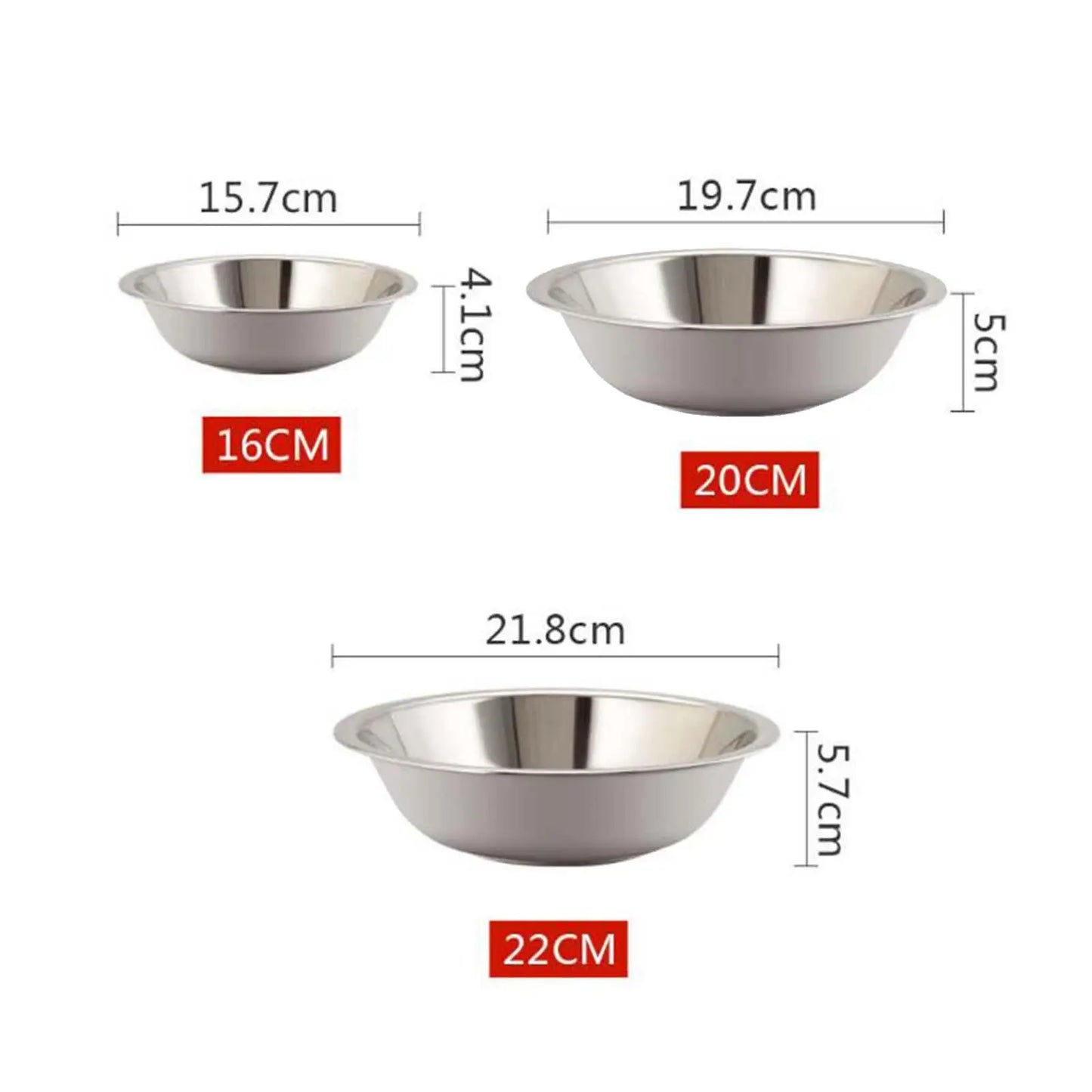3x Stainless Steel Mixing Bowls Metal Bowls for Backpacking Picnic Cooking