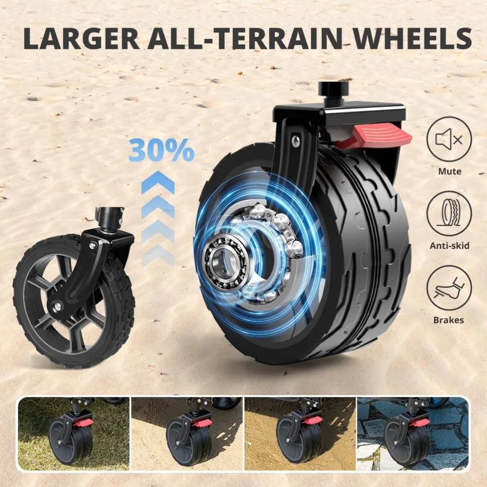 Beach Wagon with Big Universal Wheels - Folding Wagon - Wagons Carts Heavy Duty Foldable - Camping Garden Cart Red