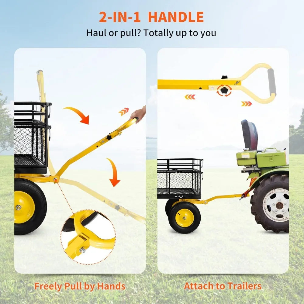 VEVOR Steel Garden Cart, Heavy Duty 1400 lbs Capacity, with Removable Mesh Sides to Convert into Flatbed, Utility Metal Wagon