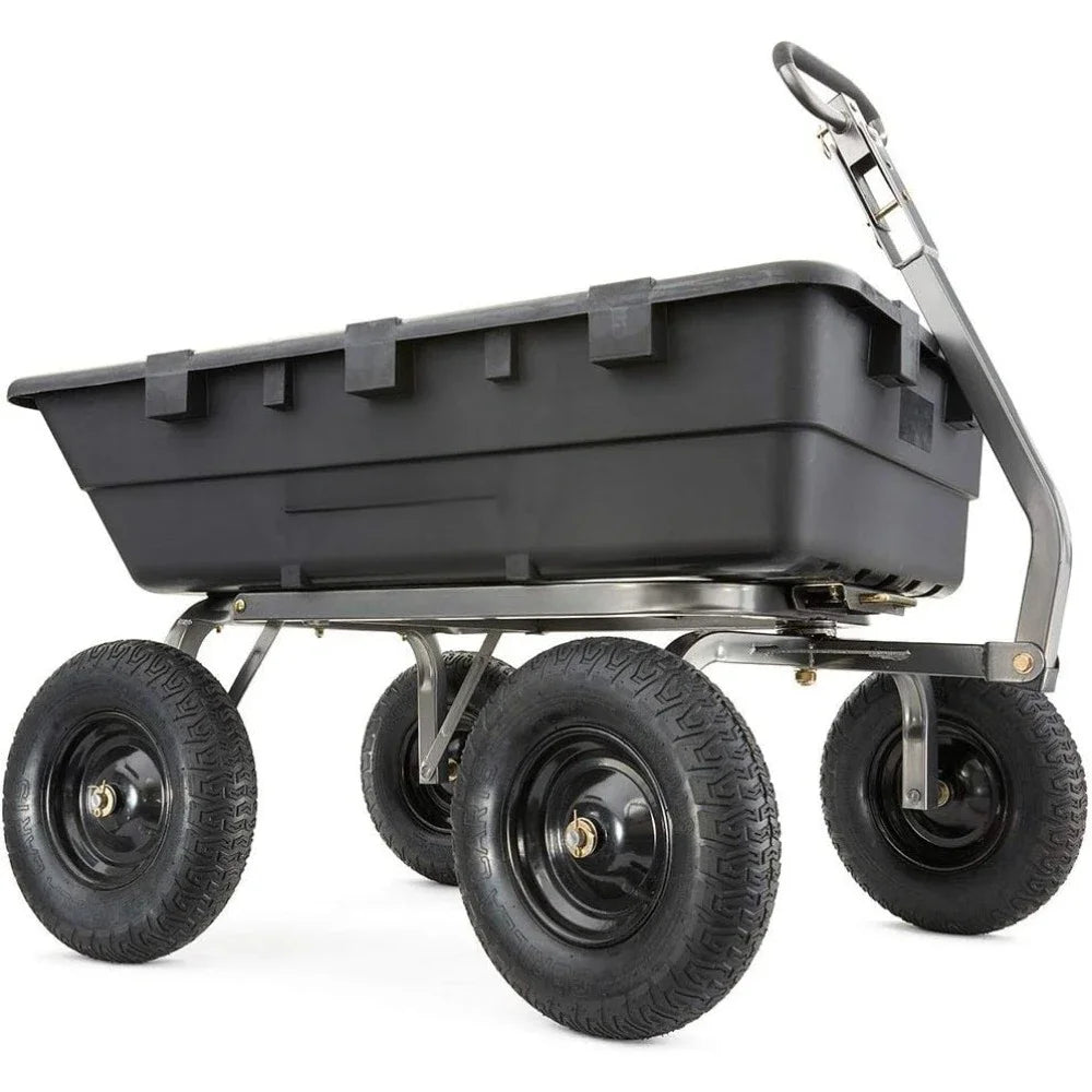 Heavy Duty Poly Yard Dump Cart Garden Wagon Utility Wagon w/Steel Frame Camping Trolley Removable Sides 1500Pound Capacity,Black