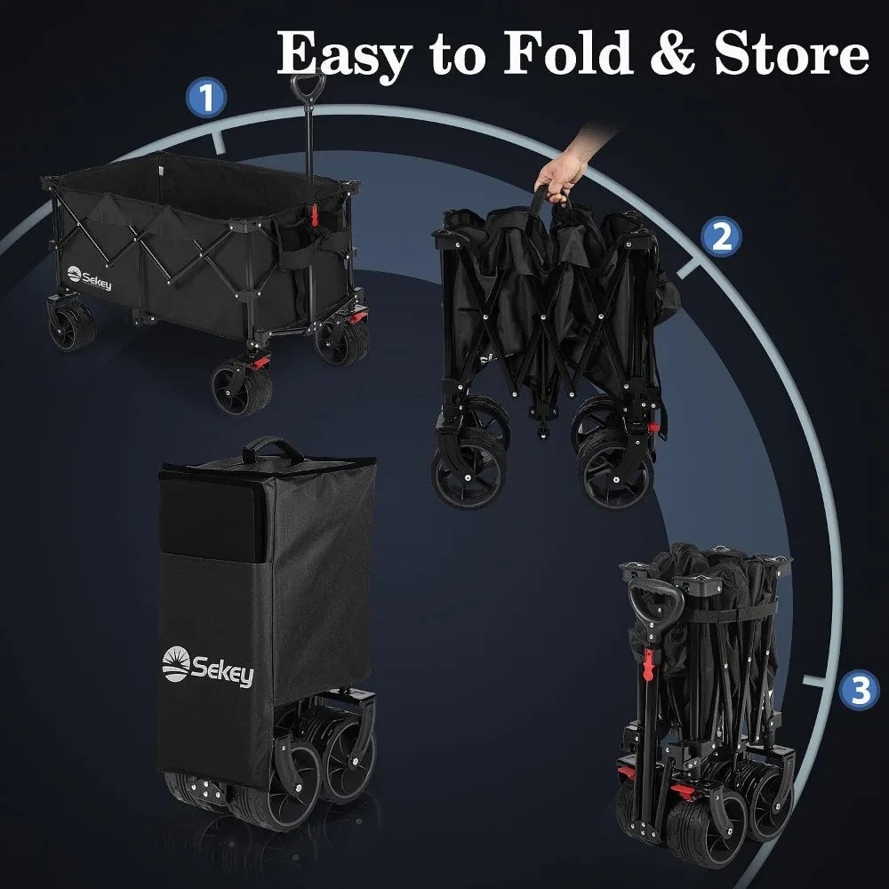 Garden Cart, 220L Collapsible Foldable Wagon with 330lbs Weight Capacity, Heavy Duty Folding Utility Gardens Carts, Garden Cart