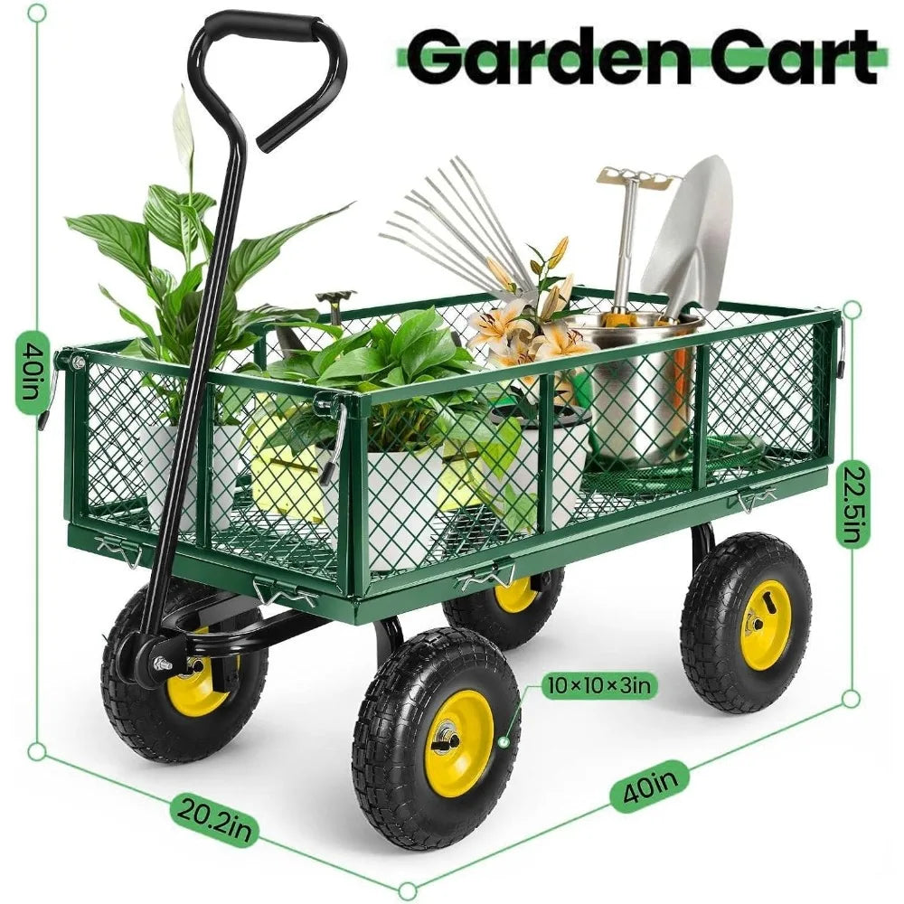 Homdox MAX 660LB Garden Cart, Heavy Duty Garden Wagon, Mesh Foldable Cart, Pullable Wagon with 180ยฐ Rotating