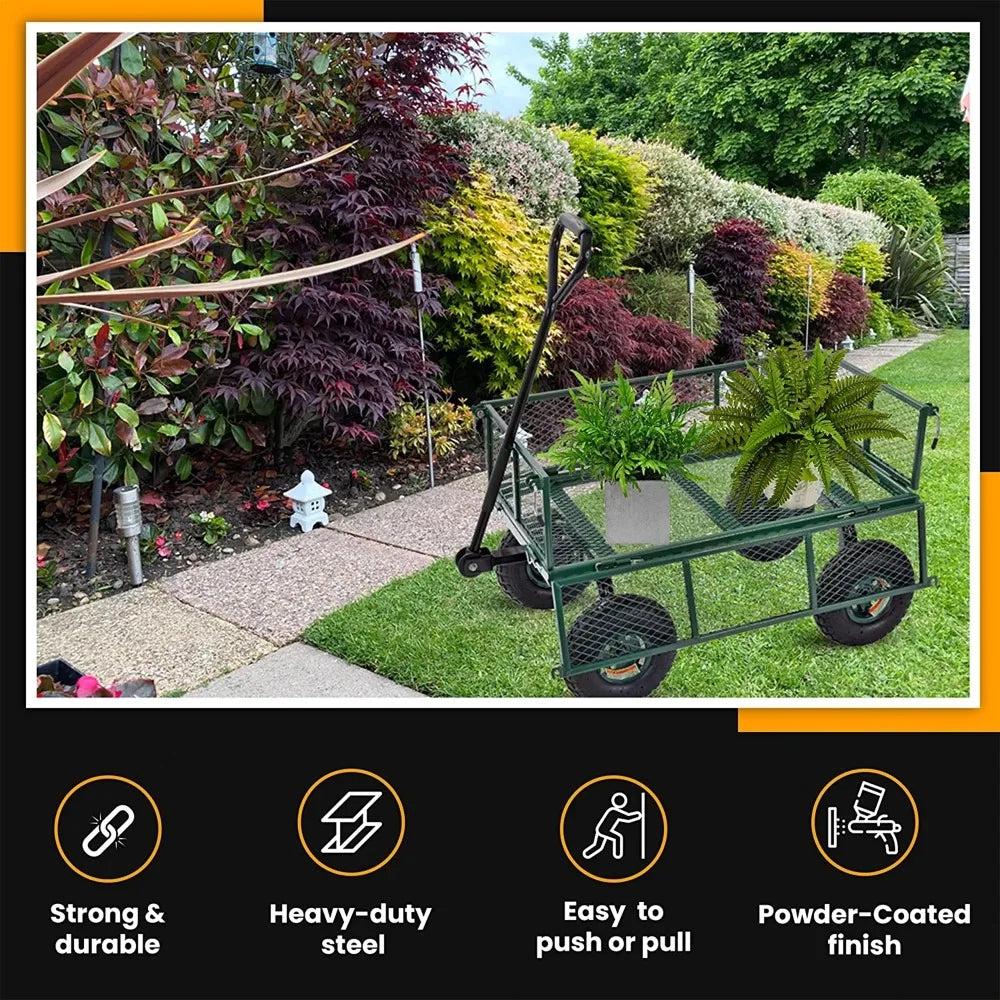 Steel Outdoor Utility Garden Trolley Cart, Green Camping Wagon, Home Supplies, Free Shipping
