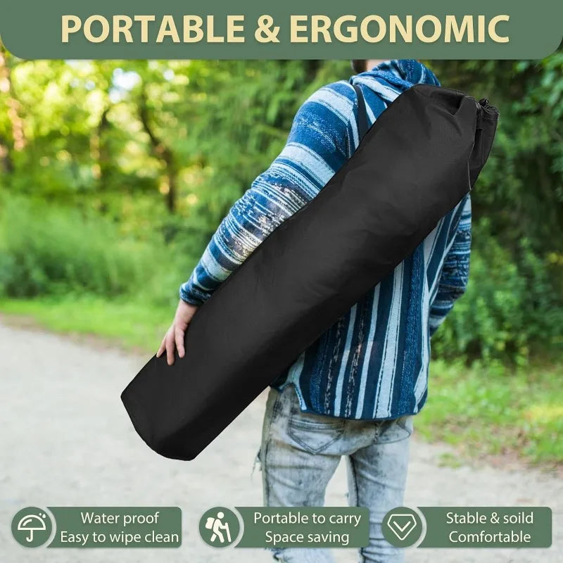 Camping Chairs Set for Adults, 2 Black Folding Moon Chair & 1 Lightweight Camp Table, with Side Pockets & Cup Holders