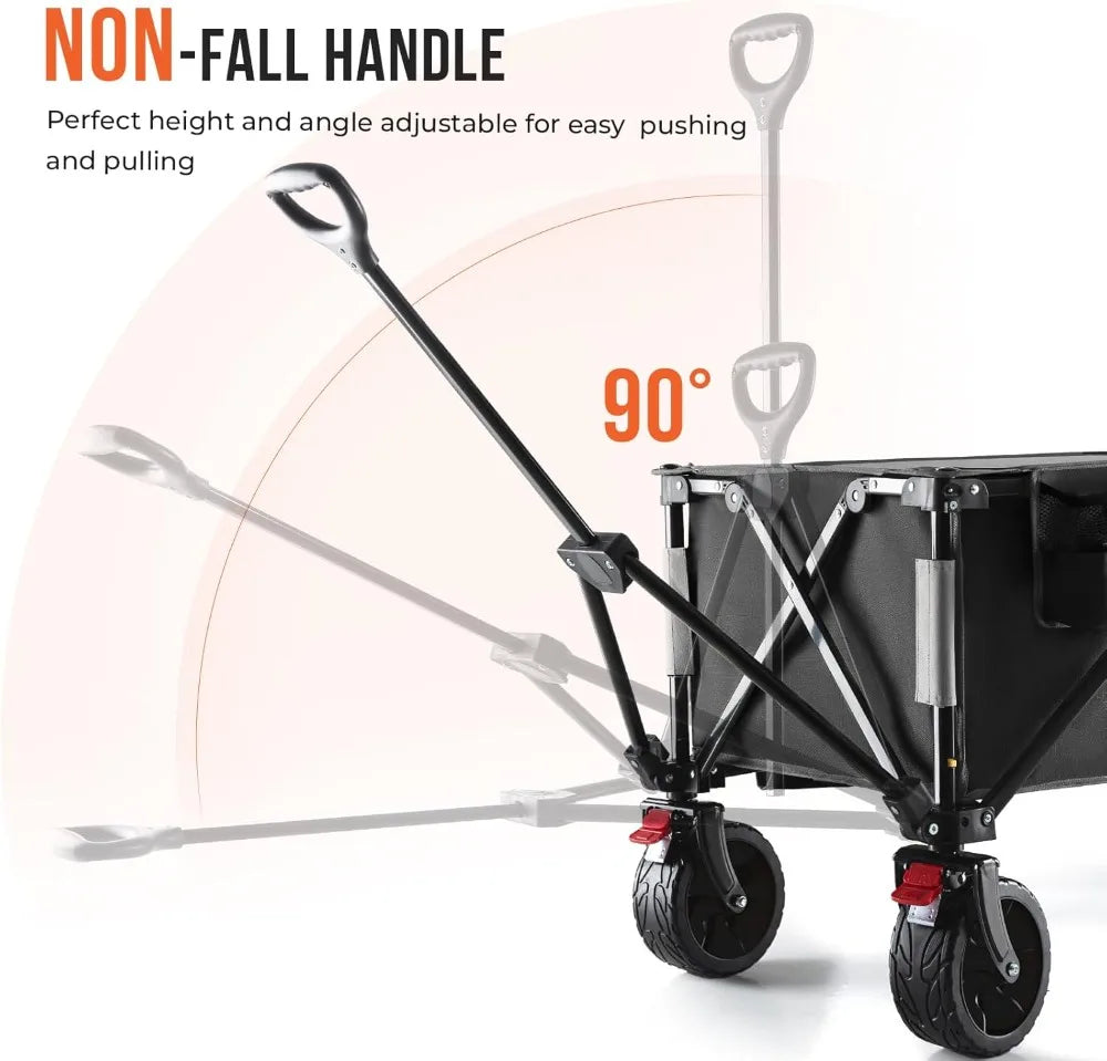 Collapsible Wagon Cart with Wheels Foldable 150L Large Capacity with Side Pockets for Camping Sports Garden Grocery Shopping