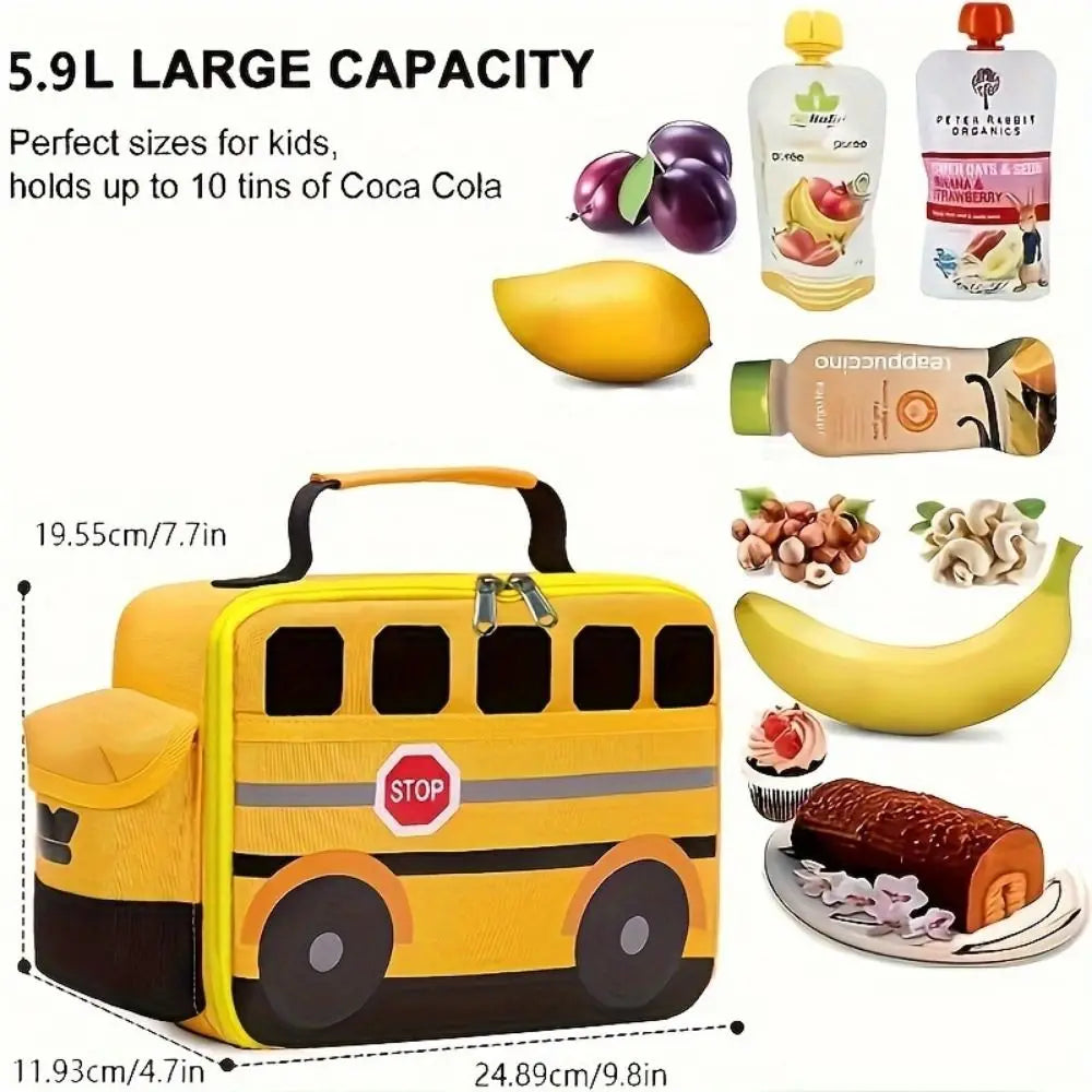 Thermal Insulated Picnic Bags Handbag Keep Fresh School Bus Shape Insulated Lunch Bag Waterproof Portable