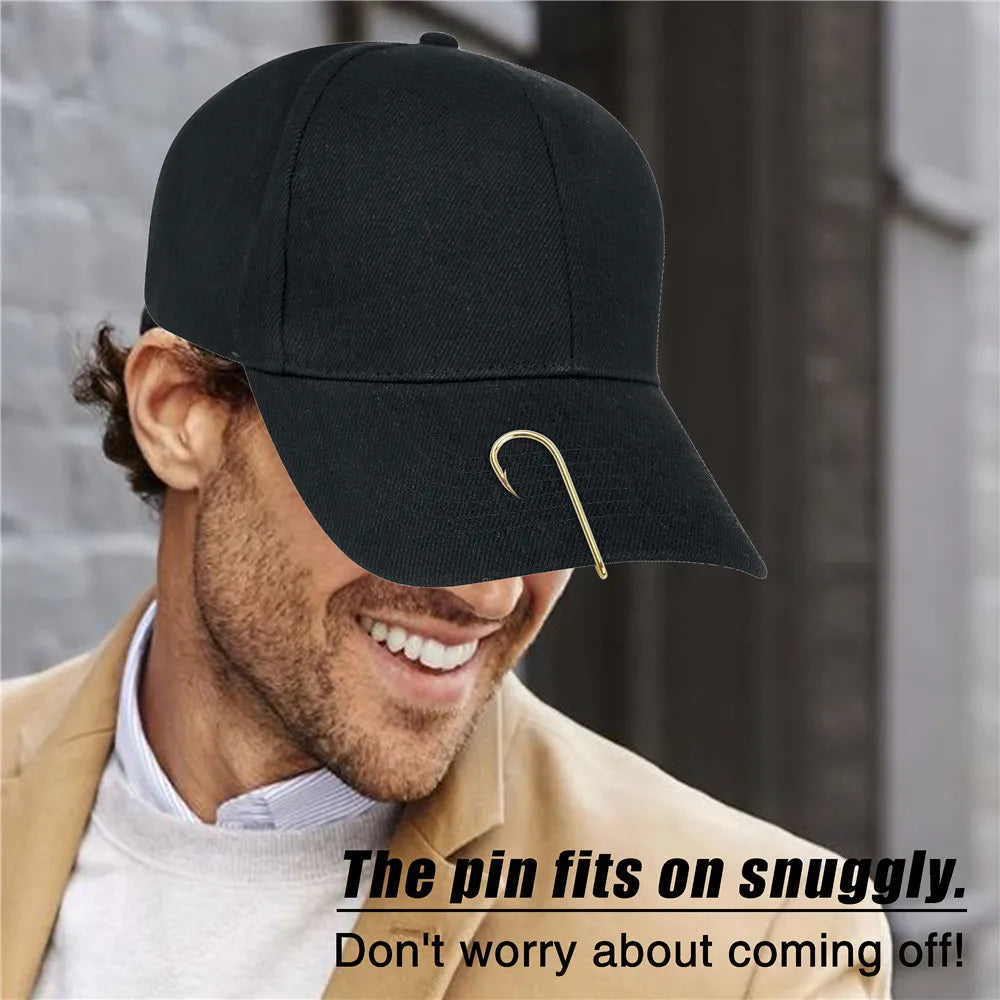 20Pcs Fish Hook Hat Clip Hats Pins for Men Gold/Black Bent Circle Fishing Hooks hat pins for craft Cap Hat Tie Clasp Money Clip