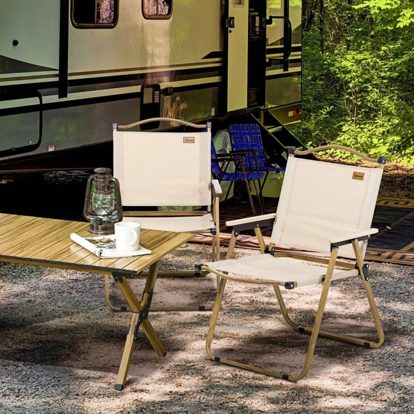 US Set of 2 Camping Chair, Lightweight Folding Chair, Portable Armchairs, Perfect for Festivals, Fishing, Beach, Khaki