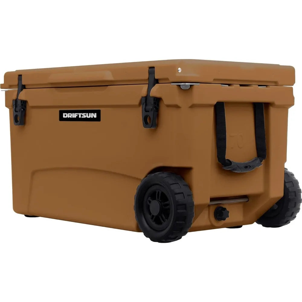 70qt Wheeled Ice Chest - Heavy Duty, High Performance Roto-Molded Commercial Grade Insulated Rolling Cooler (White)