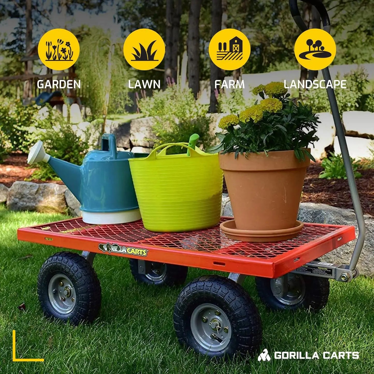 Carts 800 Pound Capacity Heavy Duty Steel Mesh Versatile Utility Wagon Cart with Easy Grip Handle for Outdoor Hauling, Red