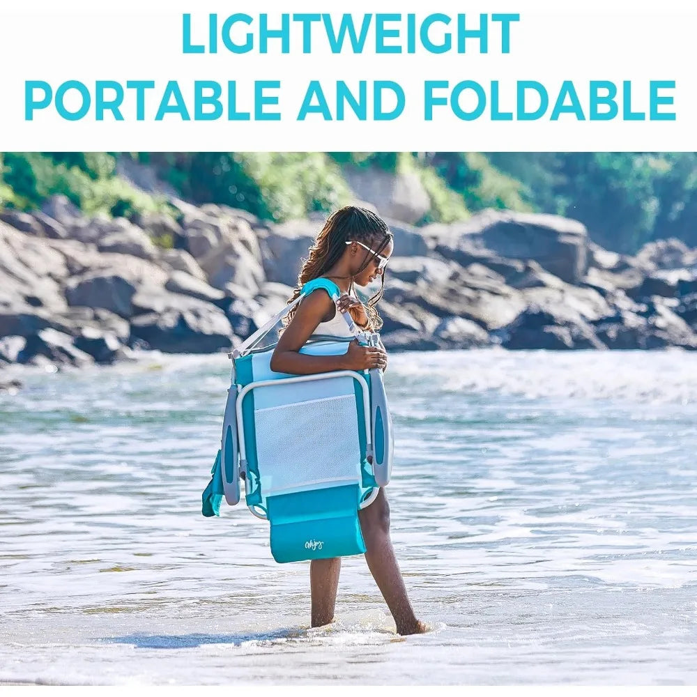 Beach Chair for Adults,Arm Rest 4Position AluminumLightweight with Shoulder Strap,Cup Holder and Padded Headrest,Supports 265lbs