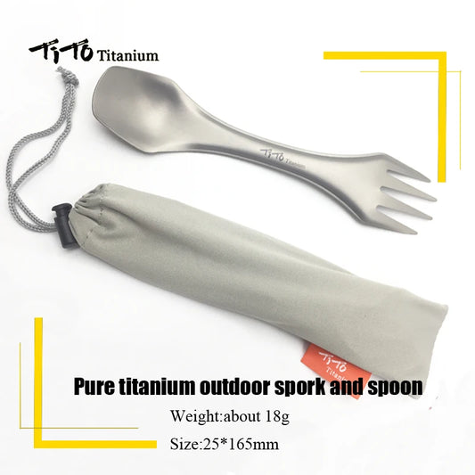 TiTo Titanium Spork Outdoor Camping Fork Knife Combo Hiking  Picnic Survival Tableware
