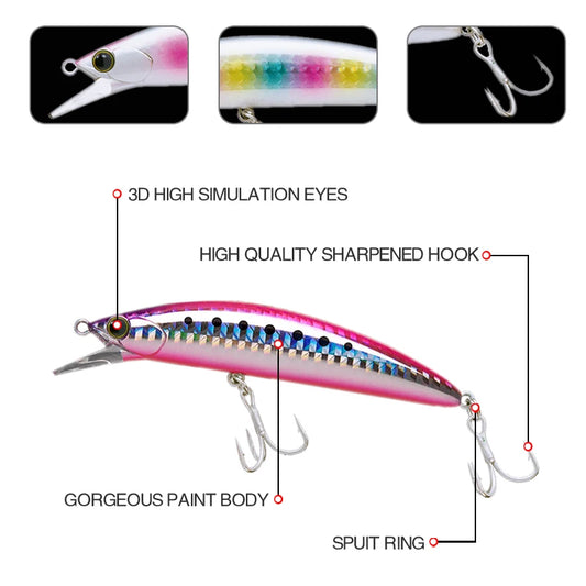 Heavy surfer minnow 90MM 28G Sinking Minnow Fishing Lure Artificial Bait Saltwater Hard Bait Pike Bass Fishing tackle 2021