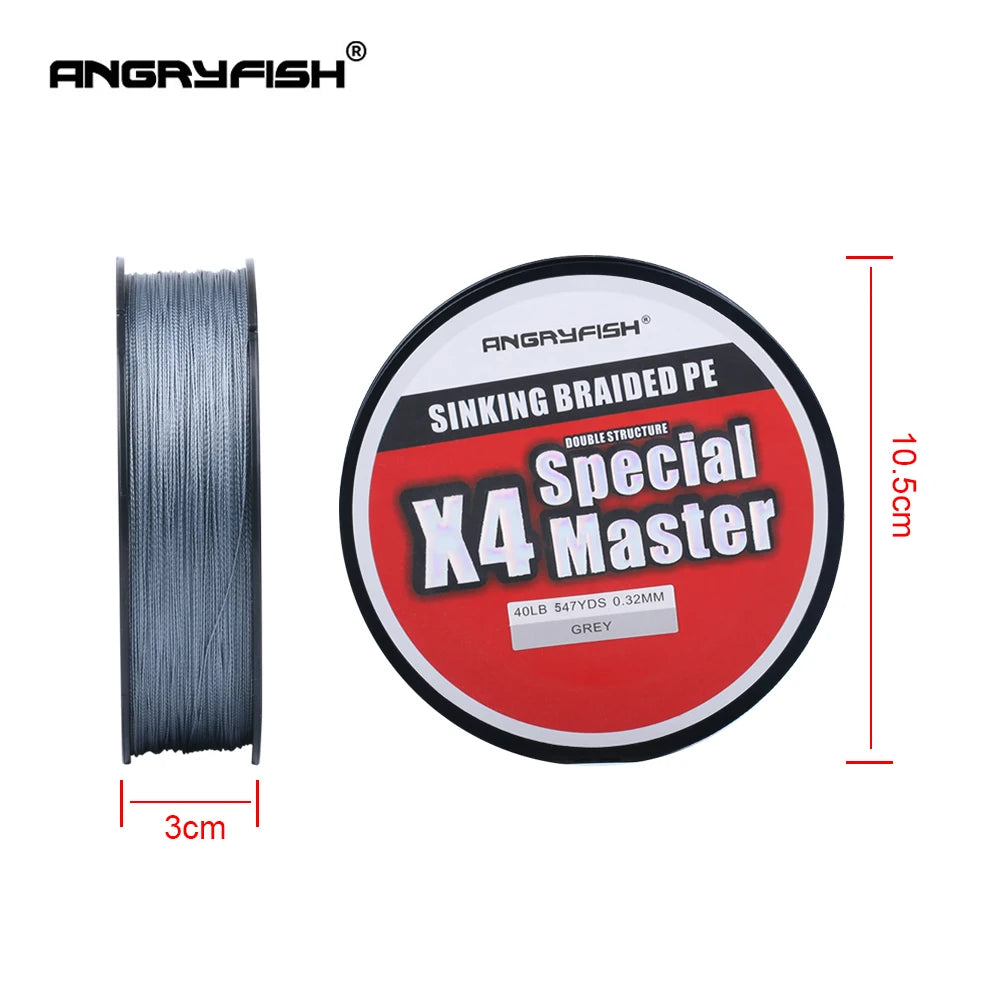 Angryfish X4 500M Master Series 4+1 Fast Sinking Braided Line Double Structre Smooth Strong tension Braided PE 12-80LB