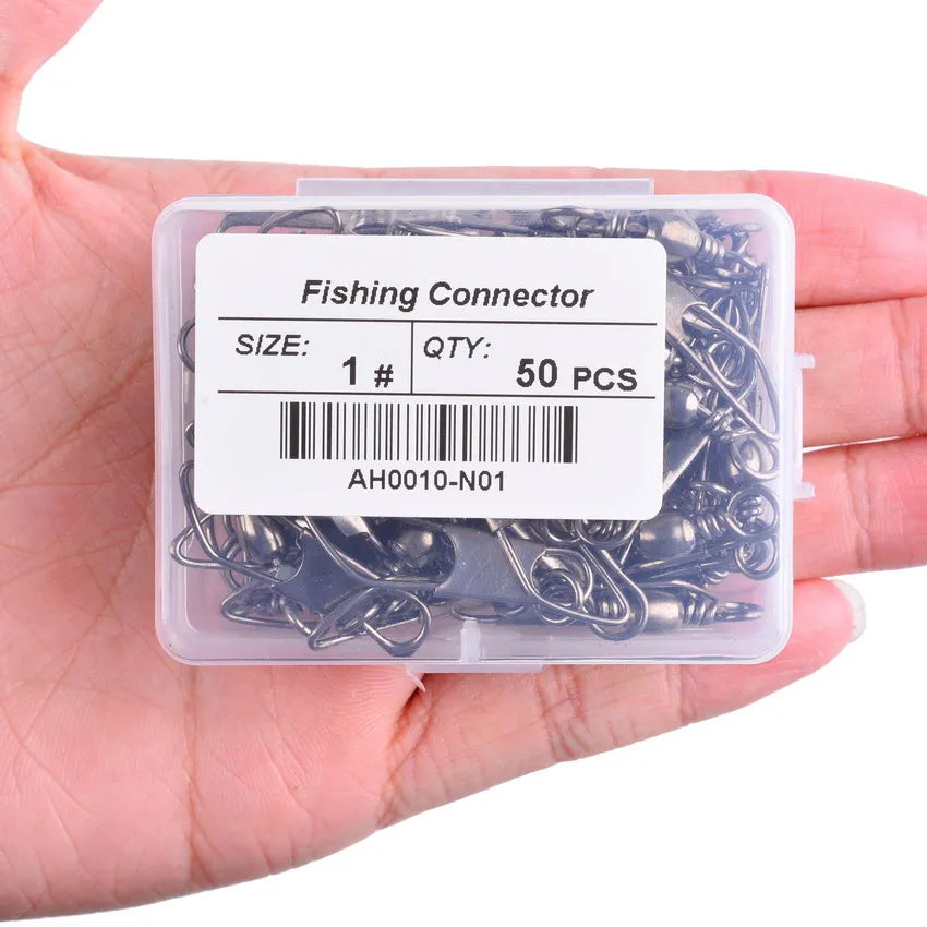 50Pcs/ Box Brass Barrel Fishing Swivel Solid Rings Fishing Pin Line Connector Fishhook with Interlock Snap Swivels Tackle Tool