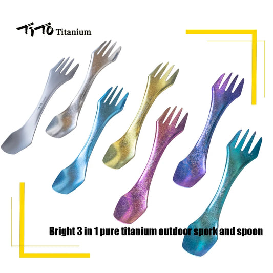 TiTo Titanium Spork Outdoor Camping Fork Knife Combo Hiking  Picnic Survival Tableware