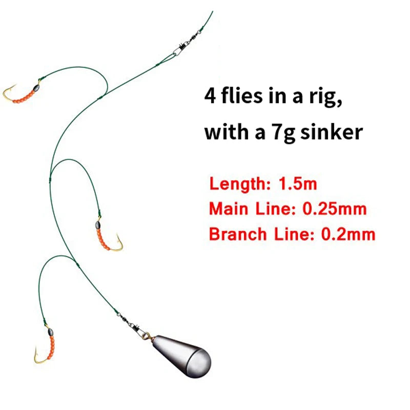 [ 2 packs ] 4 braches Sabiki Nymph Rig Bait Fish Catch Rigs With Foam Red Head #10 #12 #14 Whiting