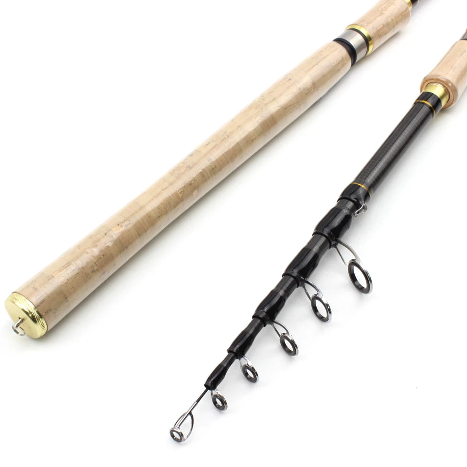 High Quality 1.8m 2.1m 2.4m 2.7m  Spinning Rod carbon telescopic fishing rod lure rod wooden handle pole Fishing Tackle
