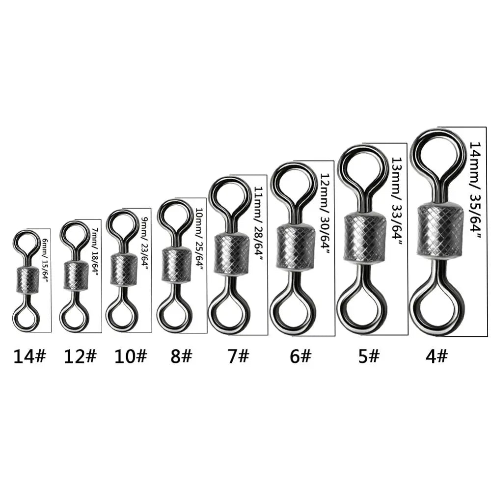 50-100pcs/box Fishing Swivel 4/0#-14# Sizes Solid Connector Ball Bearing Snap Fishing Swivels Rolling Stainless Steel Beads
