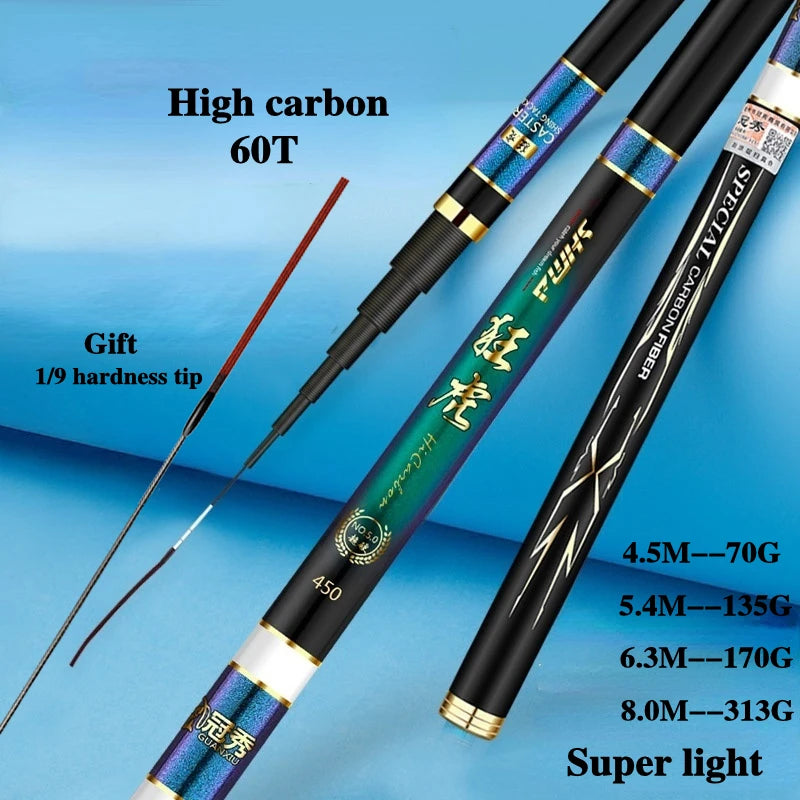 New High Quality High Carbon Fiber Telescopic Power Hand Pole Fishing Rod 3.6M/3.9M/4.5M/5.4M/5.7M/6.3M/7.2M/8M/9M Stream Rod