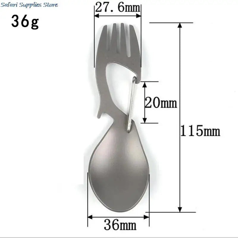 Multi-Tool Titanium Construction Spork Multi-Function Spoon Fork Carabiner Bottle Opener Outdoor Camping Picnic Tableware