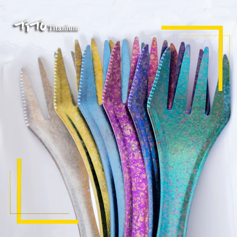TiTo Titanium Spork Outdoor Camping Fork Knife Combo Hiking  Picnic Survival Tableware
