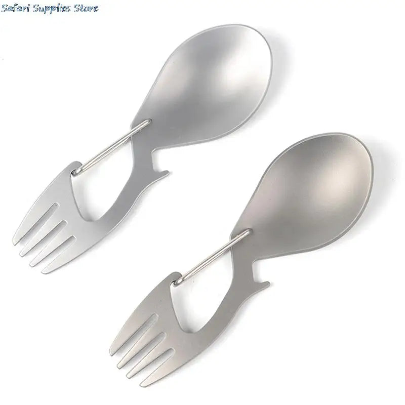 Multi-Tool Titanium Construction Spork Multi-Function Spoon Fork Carabiner Bottle Opener Outdoor Camping Picnic Tableware
