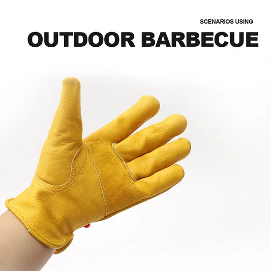 Outdoor Barbecue Picnic Insulation Leather Gloves Camping Campfire Anti-scald Flame-retardant Gloves Soft and Wear-resistant