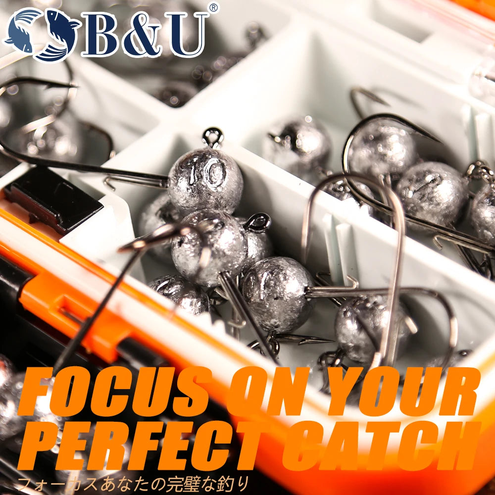 B&U NED head jigs hook 2g-14g All size Round Ball Jig Head Hook Weedless Long Shank Secondary hooks For Soft Worm Fishing