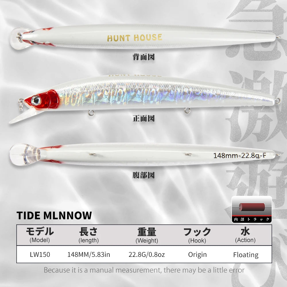 Hunthouse tide slim minnow floating 148mm 22.8g isca sea bass fishing lure wobblers hard bait leurre brochet ocean beach fish