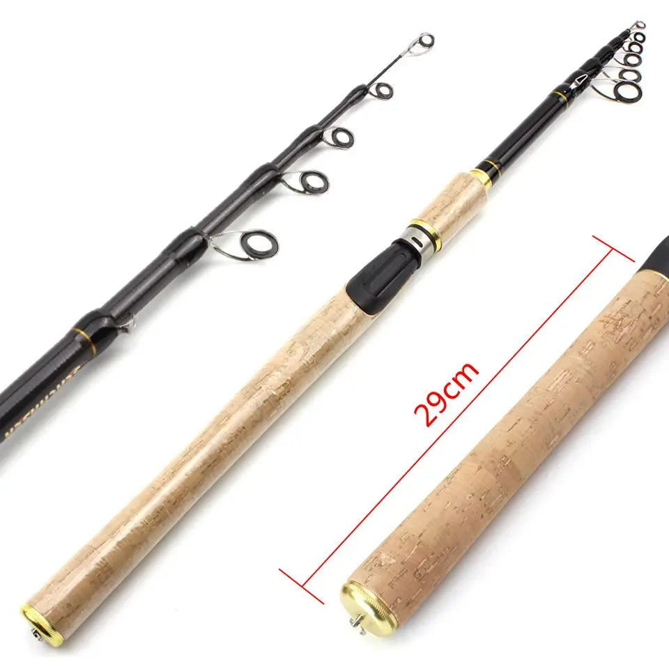 High Quality 1.8m 2.1m 2.4m 2.7m  Spinning Rod carbon telescopic fishing rod lure rod wooden handle pole Fishing Tackle