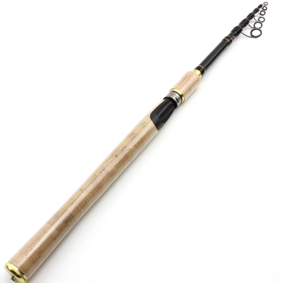 High Quality 1.8m 2.1m 2.4m 2.7m  Spinning Rod carbon telescopic fishing rod lure rod wooden handle pole Fishing Tackle