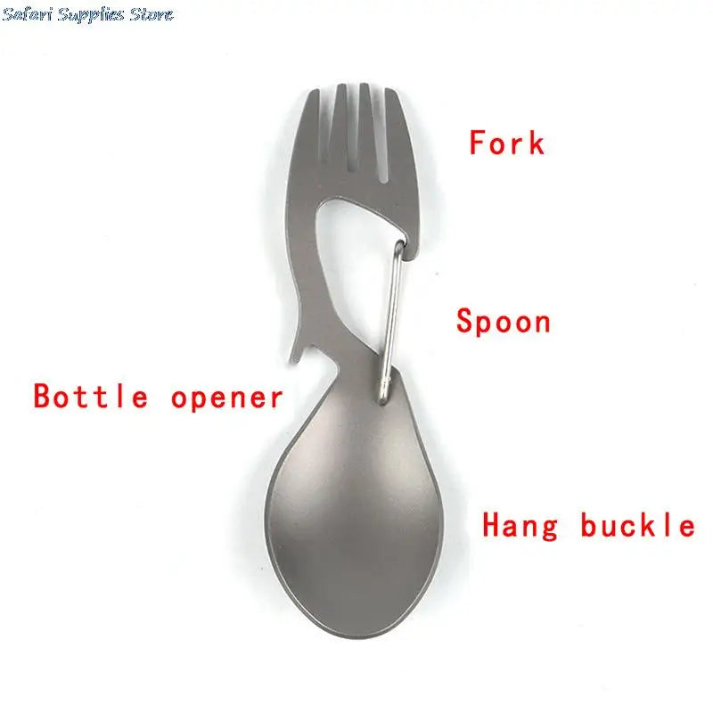 Multi-Tool Titanium Construction Spork Multi-Function Spoon Fork Carabiner Bottle Opener Outdoor Camping Picnic Tableware