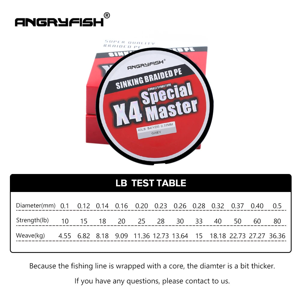 Angryfish X4 500M Master Series 4+1 Fast Sinking Braided Line Double Structre Smooth Strong tension Braided PE 12-80LB