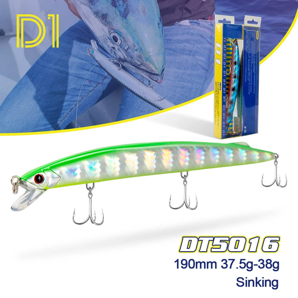 D1 New Sea Fishing Lure 2021 for Barracuda Mackerel Sardine Pike 190mm 37.5g- 38g Sinking Minnow Baits Depth 0.6-0.9m Jerkbait