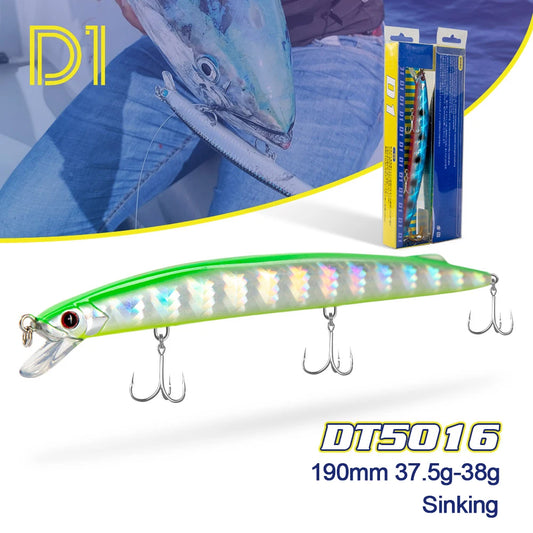 D1 New Sea Fishing Lure 2021 for Barracuda Mackerel Sardine Pike 190mm 37.5g- 38g Sinking Minnow Baits Depth 0.6-0.9m Jerkbait
