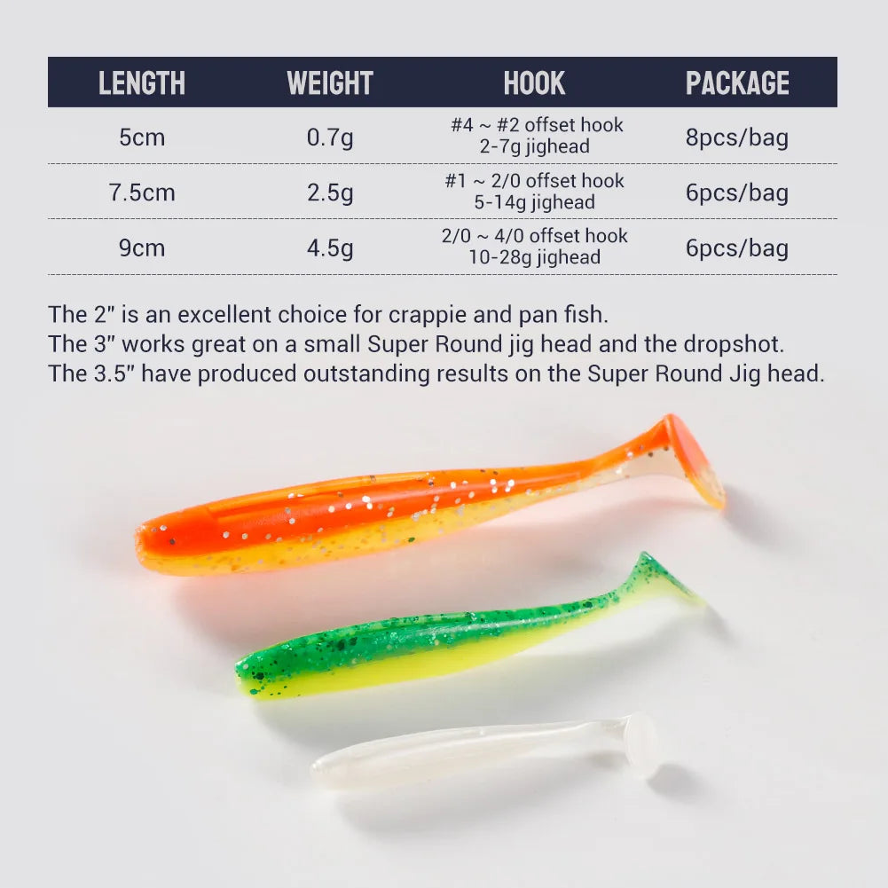 NOEBY Shiner Soft Bait 5cm 7.5cm 9cm Texas Rig Worm Baits Silicone Artificial Wobblers Jig Head Swimbait for Bass Fishing Lures