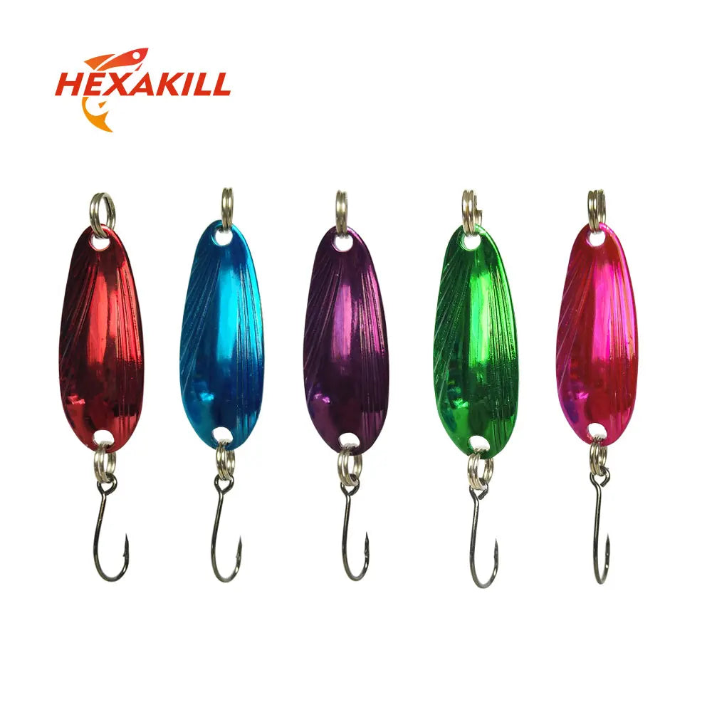 Hexakill 1pcs 1.4g/1.8g/2.2g/2.8g/3g/3.3g fishing metal colorful spoon baits  metal spinner lure mini bait for trout single hook