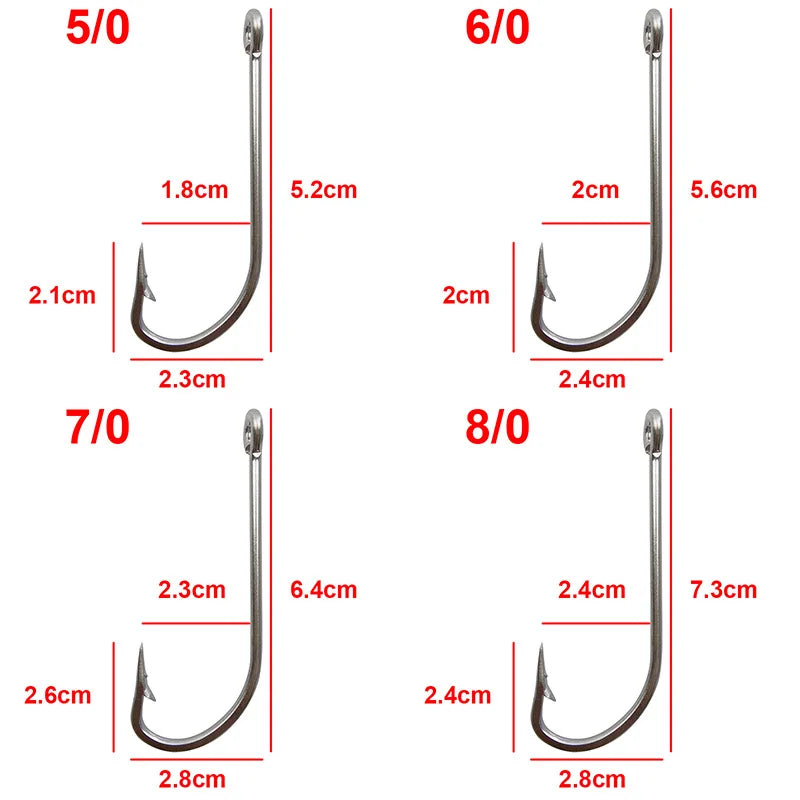 100pcs/lot Stainless Steel Fishing Hook Long Shank Saltwater Hooks For Fishing Accessories 34007 Size 1/0-10/0