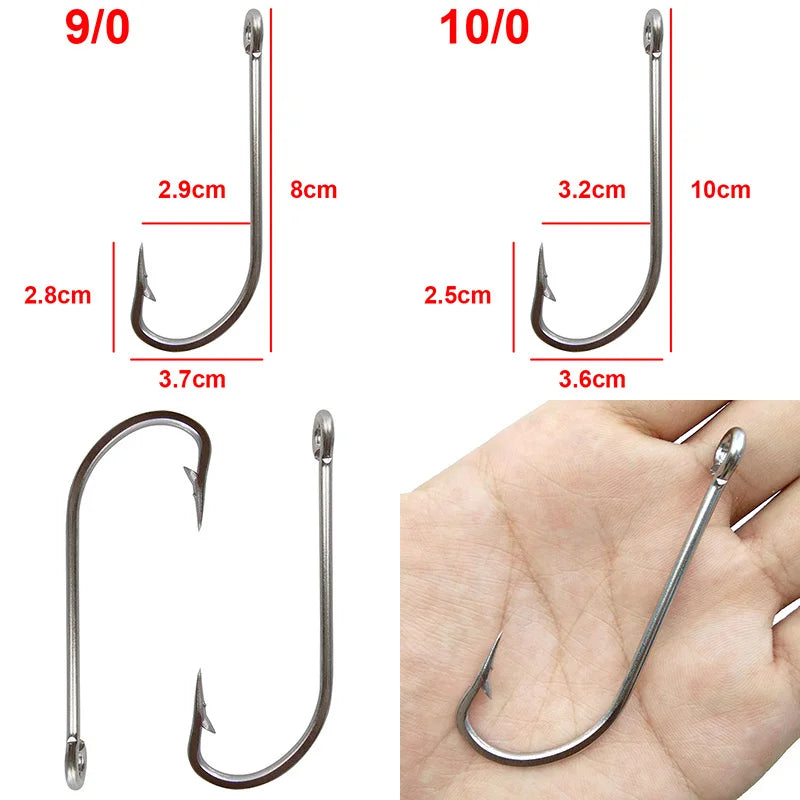 100pcs/lot Stainless Steel Fishing Hook Long Shank Saltwater Hooks For Fishing Accessories 34007 Size 1/0-10/0