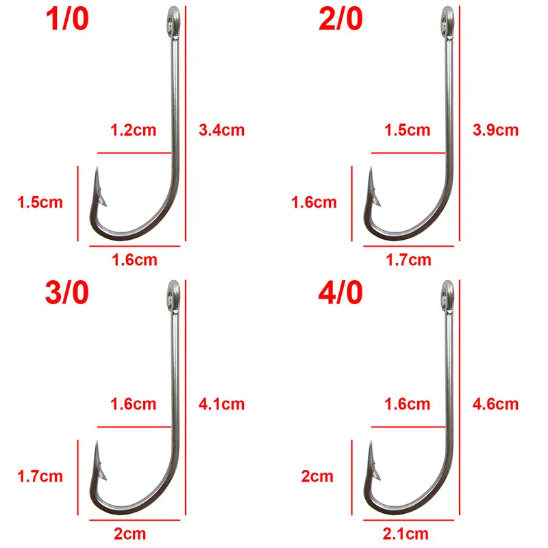 100pcs/lot Stainless Steel Fishing Hook Long Shank Saltwater Hooks For Fishing Accessories 34007 Size 1/0-10/0