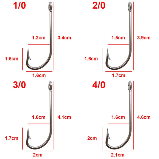 100pcs/lot Stainless Steel Fishing Hook Long Shank Saltwater Hooks For Fishing Accessories 34007 Size 1/0-10/0