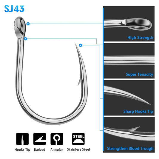 PROBEROS Saltwater Fishing Hook 20PC JIGGING HOOK 1/0#-13/0# Model Stainless Steel Fishhook Made in Taiwan