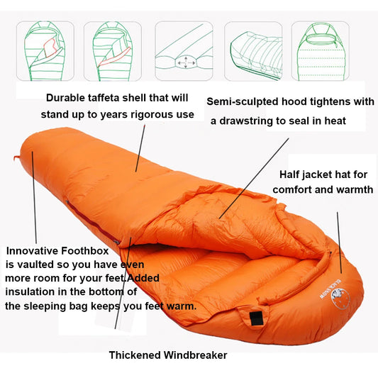 Very Warm White Goose Down Filled Adult Mummy Style Sleeping Bag Fit for Winter Thermal 4 Kinds of Thickness Travel Camping