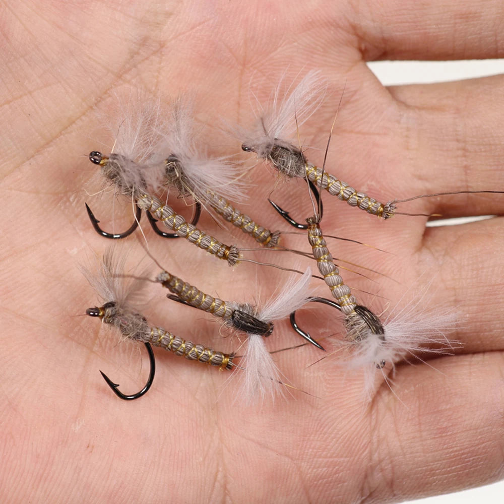 ICERIO 6PCS CDC Mayfly Deerhair Body Dry Flies Trout Fishing Fly Lure Baits #12