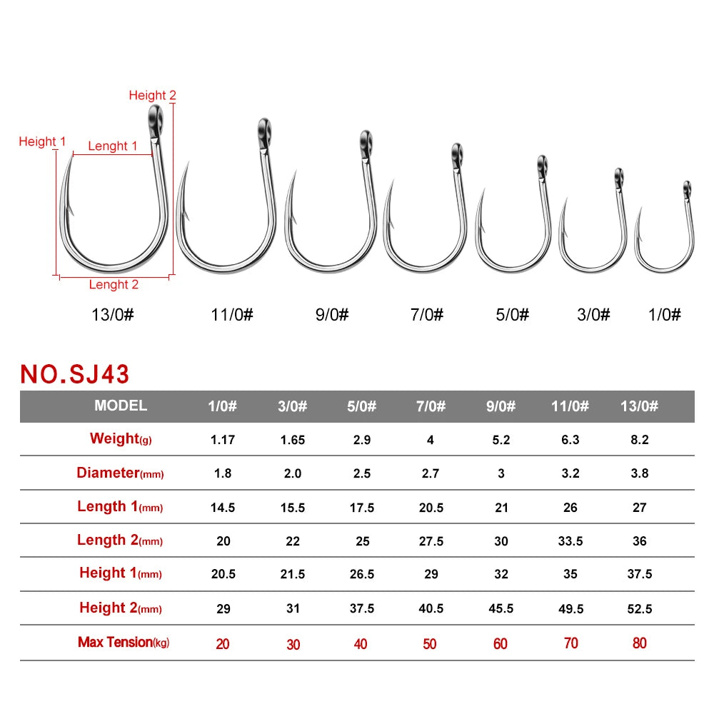 PROBEROS Saltwater Fishing Hook 20PC JIGGING HOOK 1/0#-13/0# Model Stainless Steel Fishhook Made in Taiwan