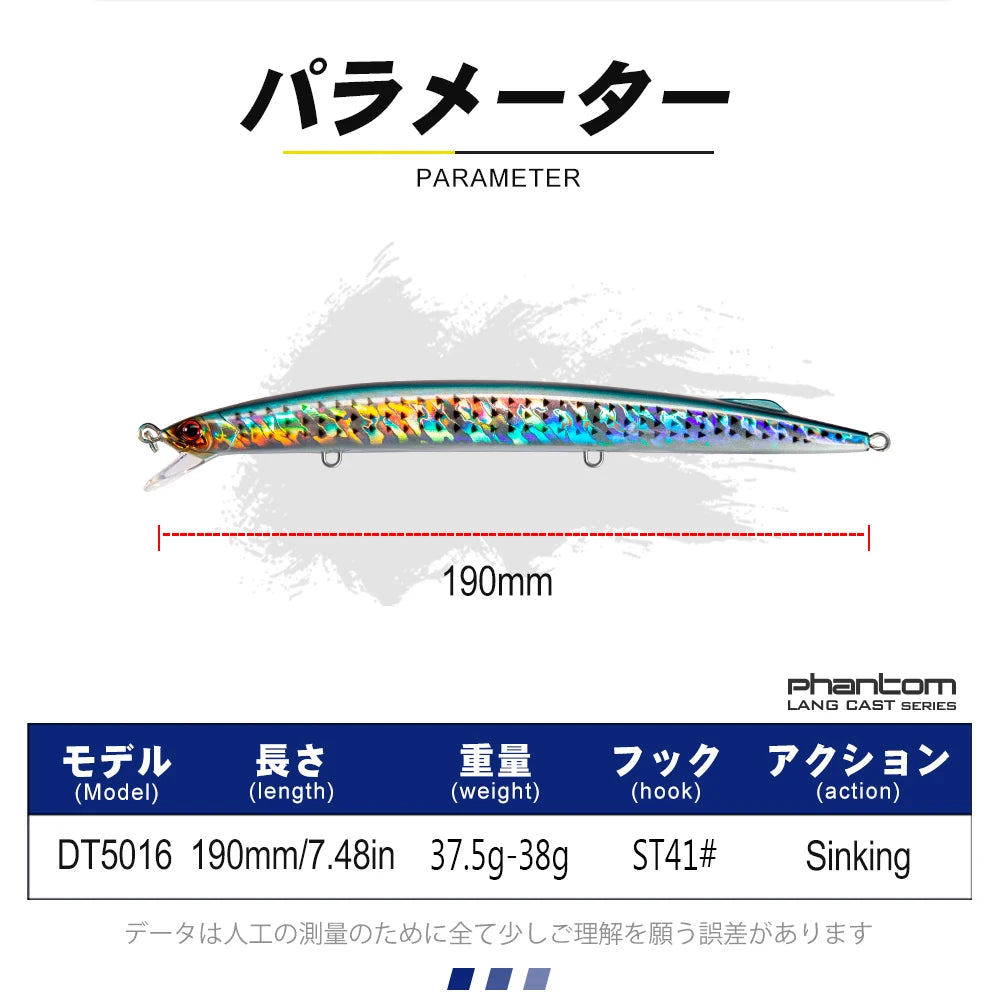 D1 New Sea Fishing Lure 2021 for Barracuda Mackerel Sardine Pike 190mm 37.5g- 38g Sinking Minnow Baits Depth 0.6-0.9m Jerkbait